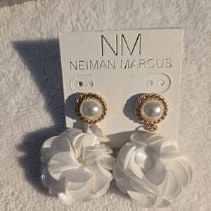 Neiman Marcus Gold and White Pearl Drop Earrings